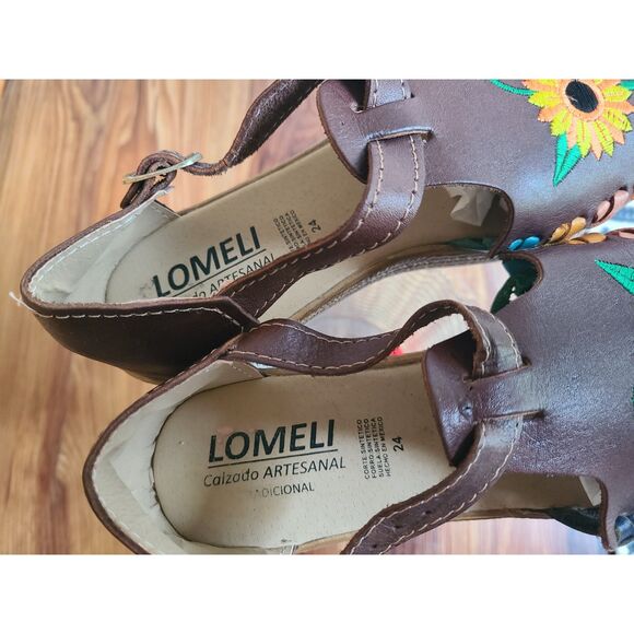 Lomeli Brown Leather Embroidered Mary Jane Sandals US 7 Sunflower Boho Bohemian - Picture 7 of 8